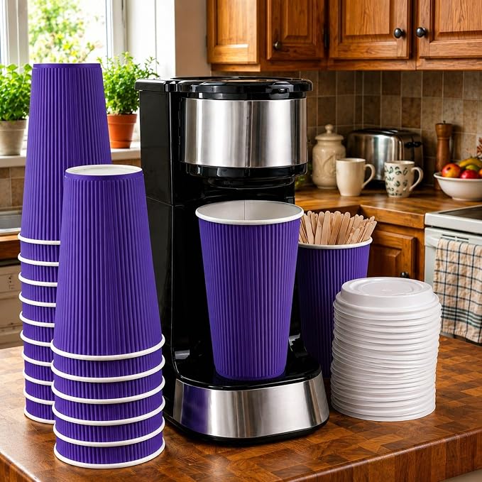 Restaurantware 16 Ounce Ripple Wall Disposable Coffee Cups, 500 Insulated Royal - Image 3
