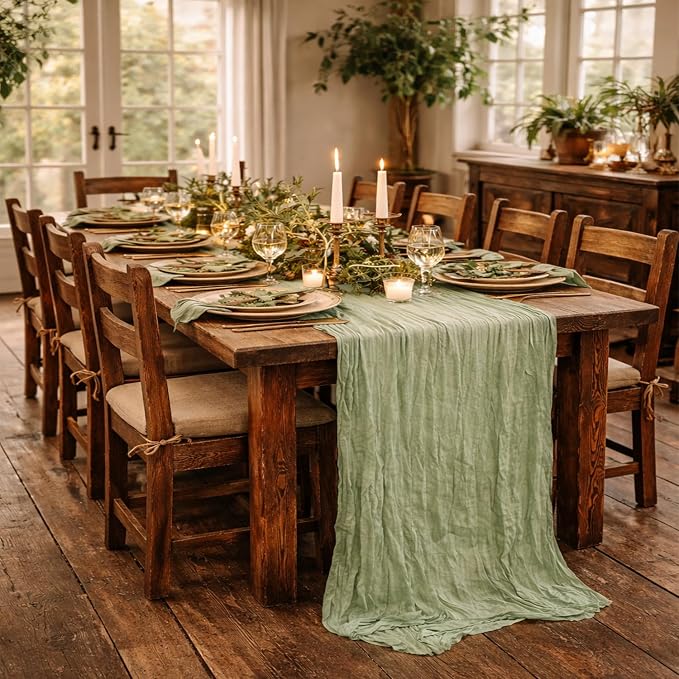 6 Pack Sage Green Cheesecloth Table Runner 22x120 Inch Gauze Table Runners | - Image 7