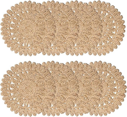 13.8" Round Corn Husk Placemats | Boho Woven Rattan Table Mats | Natural Spring Farmhouse Plate Chargers | Handmade Rustic Wicker Place Mats for Christmas Wedding (Set of 8)