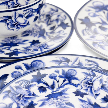 Elama Cattleya Orchid Design 16 Piece Round Porcelain Dinnerware Set in Blue - Image 6