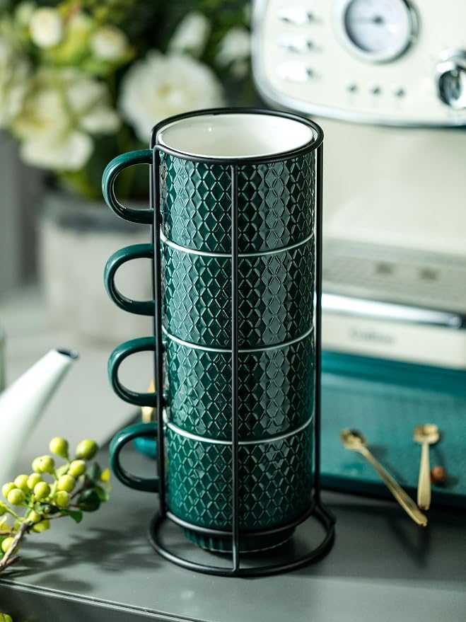 LYEOBOH Coffee Mug Set Porcelain Stackable Coffee Mugs - Image 5
