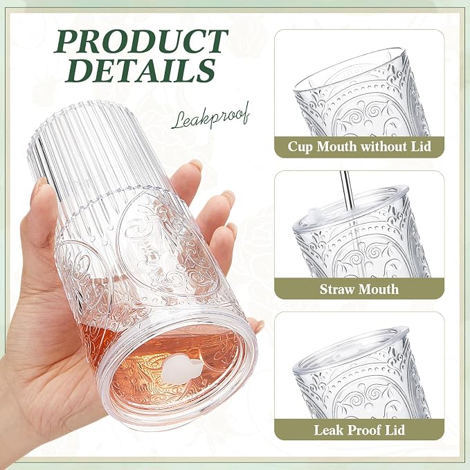 4 Set 20oz Vintage Plastic Tumbler - Image 3