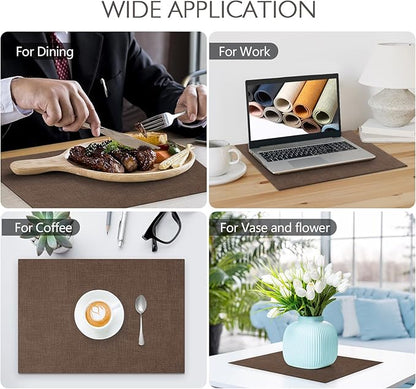 Faux Leather Placemats Set of 8 Washable PU Table mats for Kitchen Table - Heat Resistant, Waterproof, Easy Clean, Anti Slip 11.8" x 17" (Dark Brown-8 Pack)