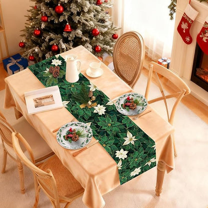 Green Poinsettia Table Runner Winter Floral Burlap Table Runners, Spring St - Image 5