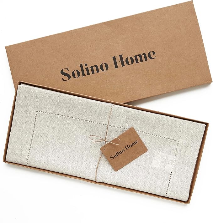 Solino Home 100% Linen Table Runner Natural, Classic Hemstitch 14 x 108 in | - Image 5