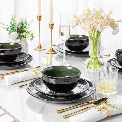 LERATIO Ceramic Dinner Plates Set of 6, 10.5 Inch Handmade Reactive Glaze Porcelain Plates, Coupe Shape Dinnerware Dishes Set for Kitchen,Oven& Microwave & Dishwasher Safe, Scratch Resistant-Green