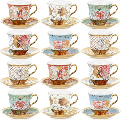 Teenyyou Set of 12 Tea Cups and Saucers Tea Party Decorations Floral Porcelain by Teenyyou
