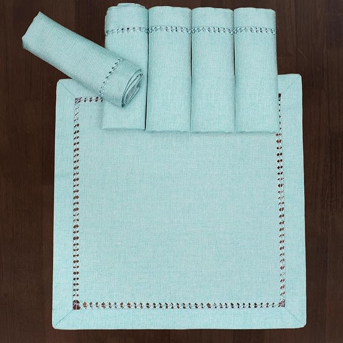 Grelucgo Set of 4 Handcrafted Solid Aqua Color Dinner Napkins, - Image 3