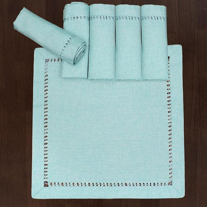 Grelucgo Set of 4 Handcrafted Solid Aqua Color Dinner Napkins, - Image 3