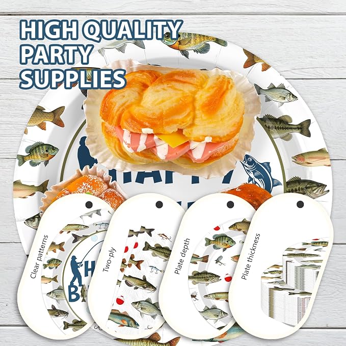250Pcs Gone Fishing Birthday Party Decorations, Serves 50 | Gone Fishing Plates - Image 3