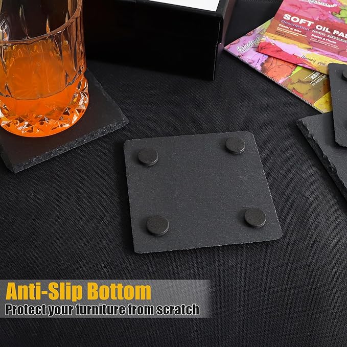 VIBRATITE 60 Pack 4 Inch Square Black Slate Drink Coasters | Laser Engraving - Image 3