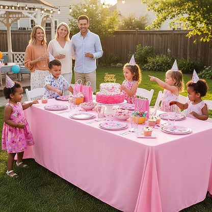 6-Pack Pink Tablecloths for Rectangle Tables, 90 x 156 Inches, Stain-Resistant Polyester Fabric for 8 Foot Tables - Washable Table Covers for Weddings, Banquets, Birthday Parties, Events