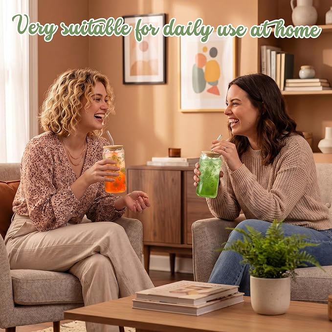 Sliner 2 Pcs Green Floral Glass Tumblers - Image 3