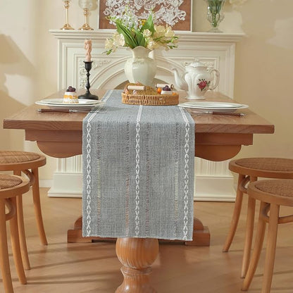 Boho Cotton Linen Blue Table Runner, Farmhouse Woven Table Runners Spring - Image 6