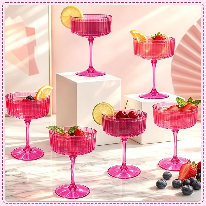 12PCS Plastic Martini Glasses, Hot Pink Disposable Coupe Cups | 10oz Acrylic - Image 4