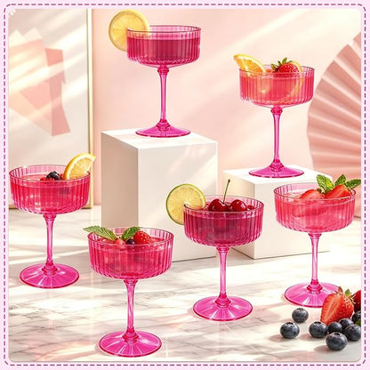 12PCS Plastic Martini Glasses, Hot Pink Disposable Coupe Cups | 10oz Acrylic - Image 4