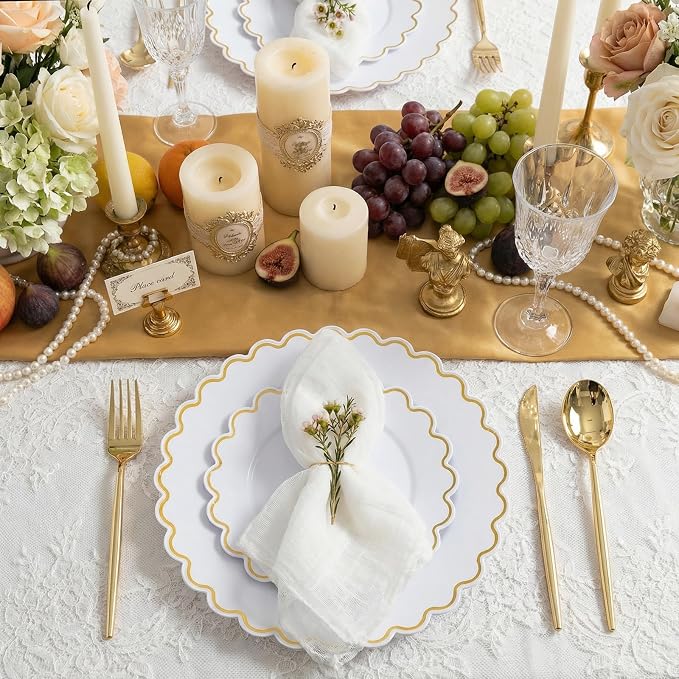 LIYH 100Pcs White Gold Plastic Plates Heavy Duty Disposable Party Set | - Image 3
