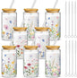 Mumufy 8 Pack Wildflower Glass Cups Gift Aesthetic Cute Glass Cup Tumbler by Mumufy