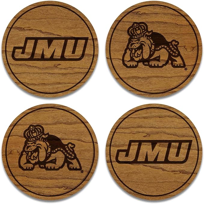 LazerEdge James Madison Dukes Wooden Coaster Set - Cherry Wood - Officially Licensed Product - 4-Pack