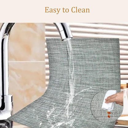 DACHUI Placemats Set of 6, Linen Look Woven Place Mats, Water Resistant, Heat Resistant, Washable, Durable Table Mats (Light Grey)