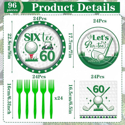 Rakuto Golf 60th Birthday Party Decorations 96PCS Plates Napkins Forks | Golf - Image 2