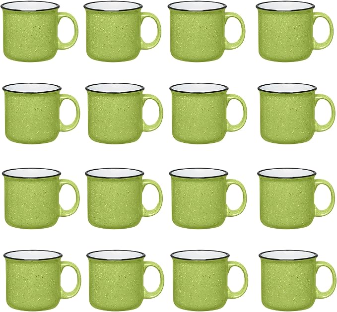 Set of 16 Ceramic Campfire Mugs – 15 Oz, Lime – Coffee & Tea Cups by GiftsbyDesign