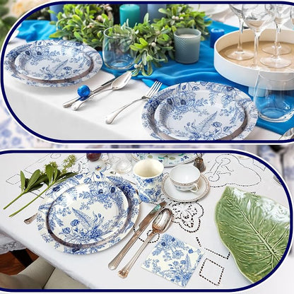 250 Pcs Blue Floral Paper Plates and Napkins Blue Bridal Shower Tea Party - Image 5