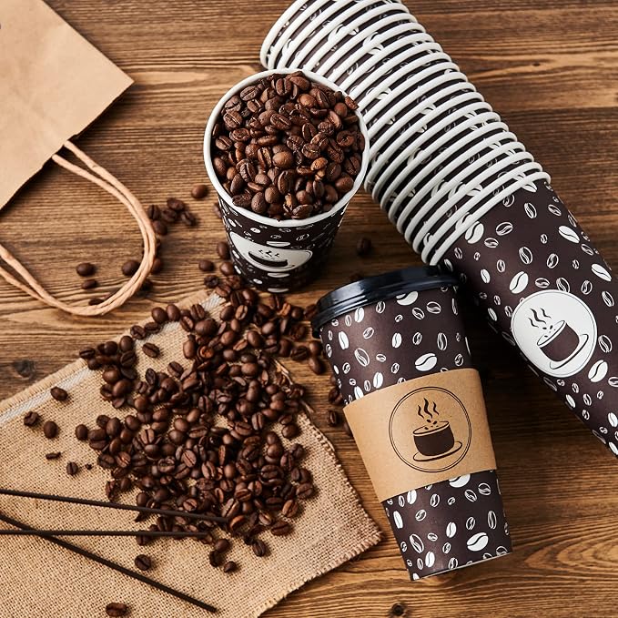 JOLLY PARTY Disposable Coffee Cups - 20oz Paper Cups with Lids - Image 4