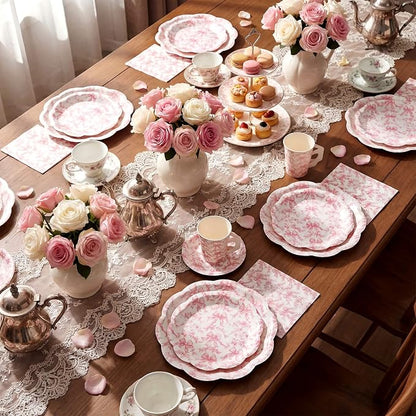 Pickmesh 252 Pcs Pink Bow Floral Tea Party Supplies - Image 3