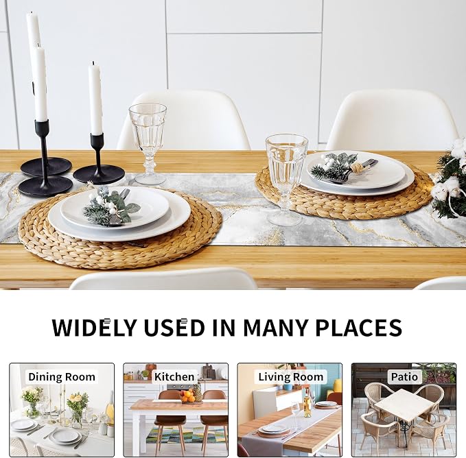 Marble Table Runner 13x71 Inch Gold Grey Table Dresser Runners Modern Table - Image 3