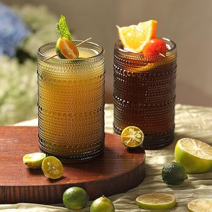 Moretoes 12 Oz Gray Hobnail Drinking Glasses Set of 6 Water Glass Cups | - Image 5