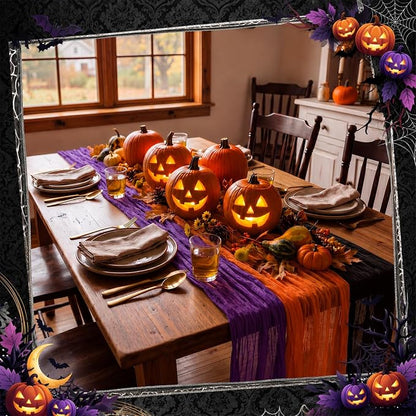 12 Pcs Halloween Cheesecloth Gauze Table Runners Black Orange Purple | Holiday - Image 4