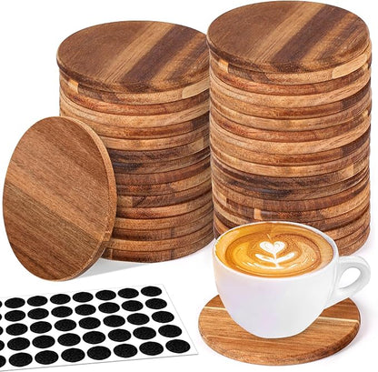 36 Pieces Unfinished Wood Coasters, 4 Inch Round Acacia Wooden Coasters by Aweyka
