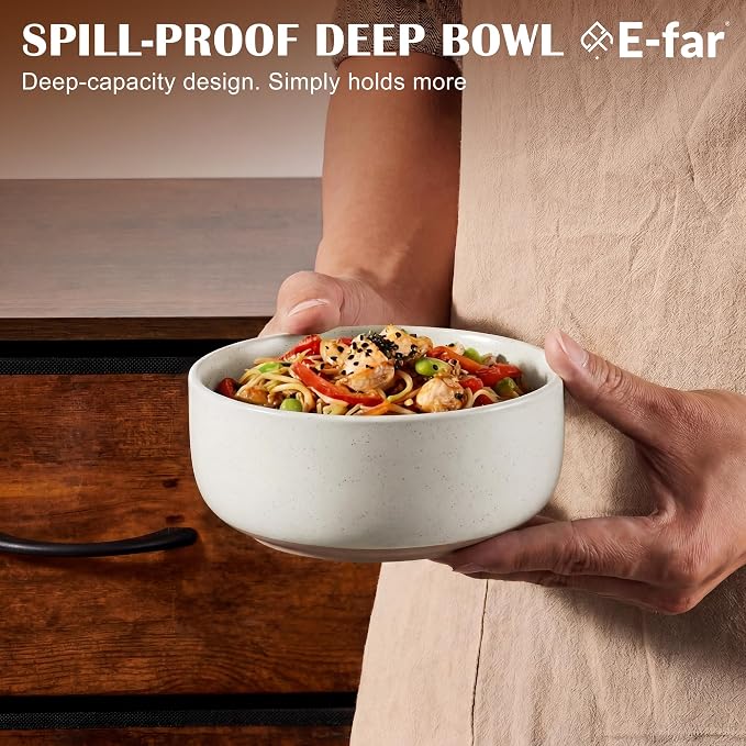 E-far Cereal Bowls Set of 4, 27oz Ceramic Deep Soup Bowls - Image 6