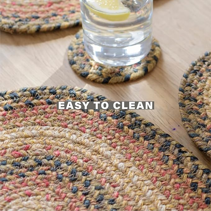 Homespice Russet Jute Braided Kitchen Trivets for Hot Dishes, Warm Country Decor, Set of 6, Multicolor 8" Round Heat Resistant Mat - Rich Colors, Easy to Clean, Durable and Protects Furniture