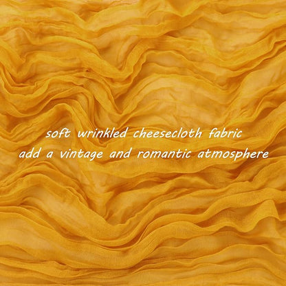 12 Pack 10Ft Cheesecloth Table Runner 35x120 Inch Boho Gauze Table Runner Rustic Cheese Cloth Long Romantic Table Runners for Wedding Bridal Shower Birthday Party Table Decor (Mustard)