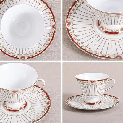 fanquare Nordic Style Tea Cup and Saucer, Classic Stripes Floral Teacup - Image 2