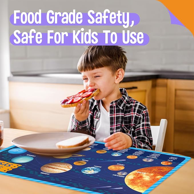 6 Pack Placemats for Kids, Non-Slip Washable, Reusable Alphabet, Shape & Color - Image 6