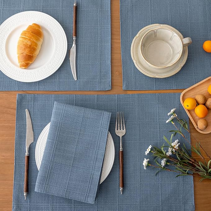 Linen Checked Placemats Set of 4, Machine Washable, Thick Textured Farmhouse - Image 3