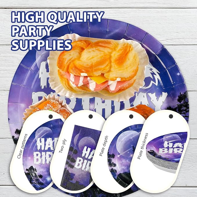 96 Pcs Wolf Birthday Party Galaxy Wolf Decorations, Serves 24 | Black Purple - Image 6