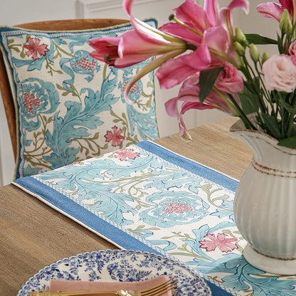 Patdrea Designer Vintage French Linen Table Runner, Elegant Blue Floral Pattern - Image 6