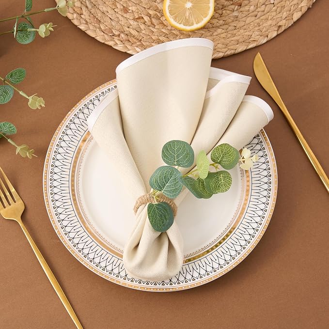 APTWOW Spring Napkin Rings Set of 12, Boho Eucalyptus Leaf Napkins Rings - Image 2