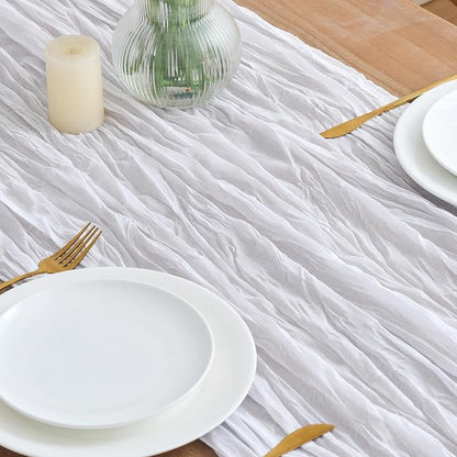 Asee'm 3pcs Ivory White Cheesecloth Table Runner Summer 10FT Gauze Rustic | - Image 3