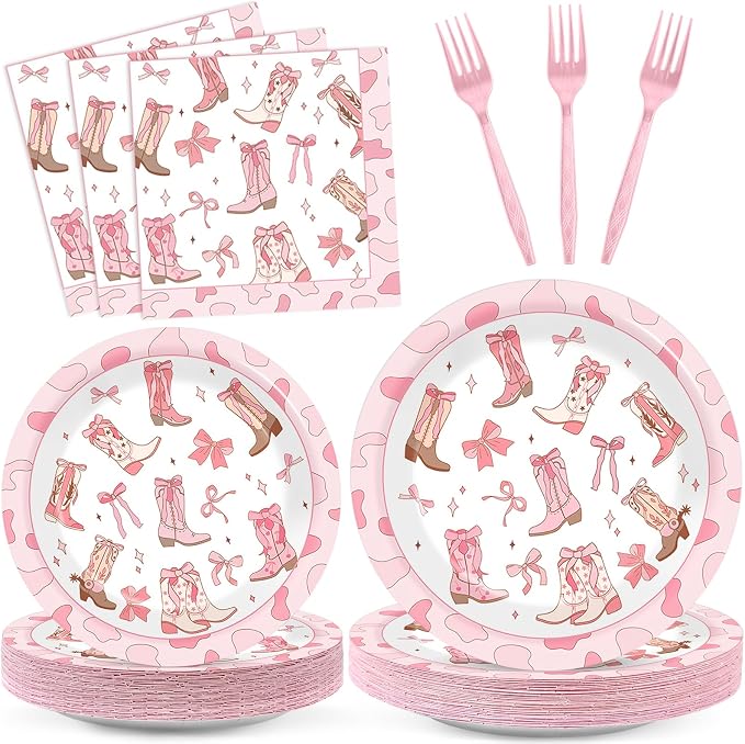 96Pcs Coquette Bow Cowgirl Happy Birthday Party Supplies Western Cowgirl Plates by Justforjoyful