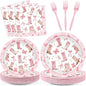 96Pcs Coquette Bow Cowgirl Happy Birthday Party Supplies Western Cowgirl Plates by Justforjoyful