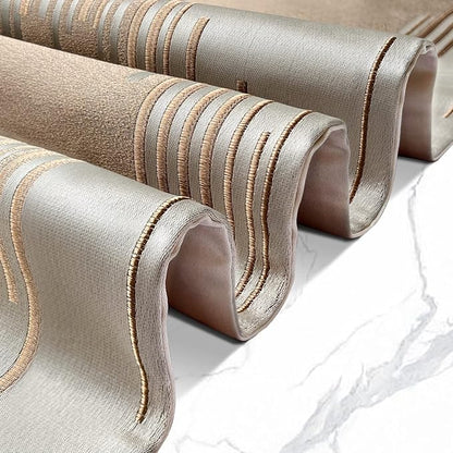 Luxury Champagne Table Runner 72 Inches Long, Modern Abstract Striped | Faux - Image 3