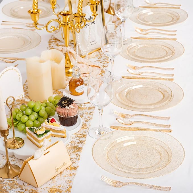 200 Pcs Gold Glitter Plastic Plates - Image 7