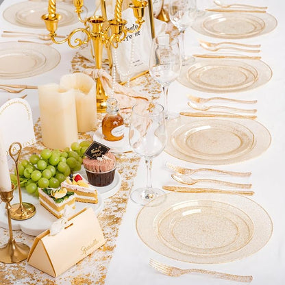 200 Pcs Gold Glitter Plastic Plates - Image 7