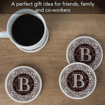 Thirstystone Monogram Round Natural Sandstone Coaster 4 Pack | 4" Diameter - Image 4