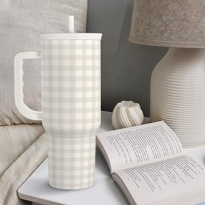 SANDJEST Grey Gingham 40oz Slider Tumbler - Image 7